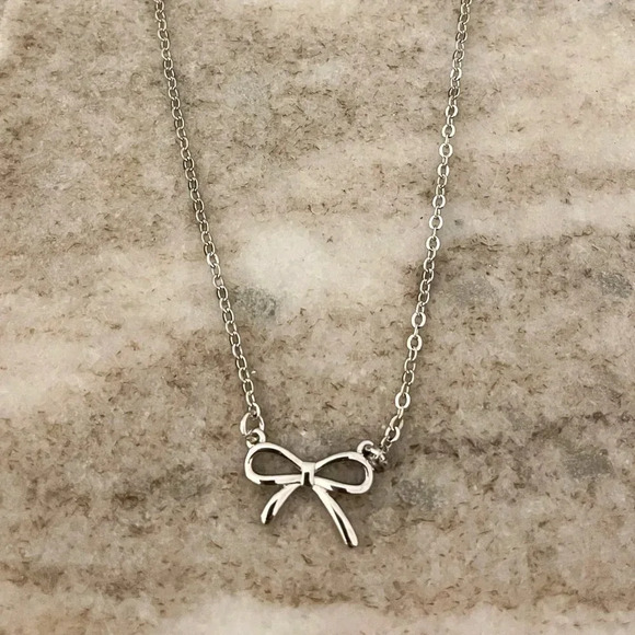 Jewelry - 925 Sterling Silver Bow Necklace Bow Pendant Necklace Simple Dainty Necklace